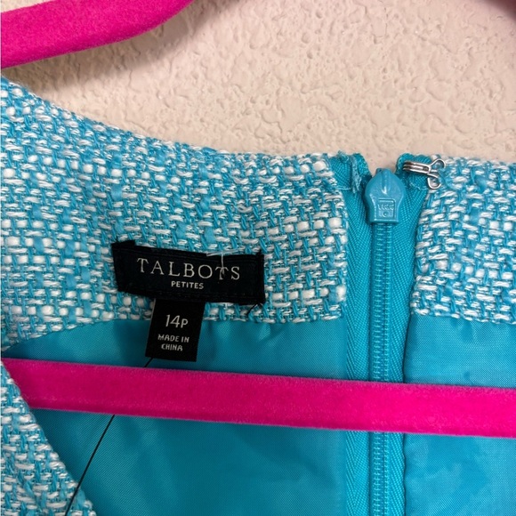 NWT Talbots Blue and White Tweed Structured Ribbon Bow Waist Shift Dress 14P - Picture 9 of 11